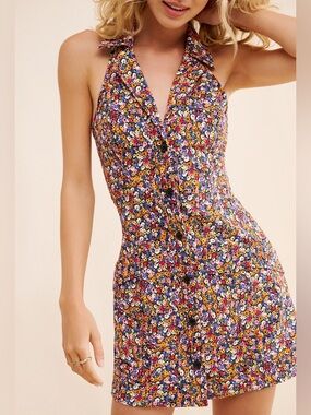 Anthropologie maeve amelia floral halter collared racer back mini dress